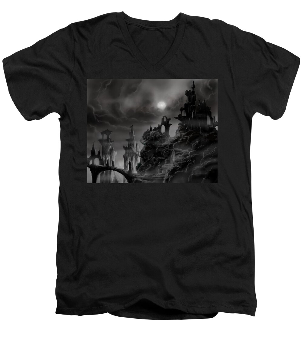 Ruins Men's V-Neck T-Shirt featuring the painting Ghost Castle by James Hill