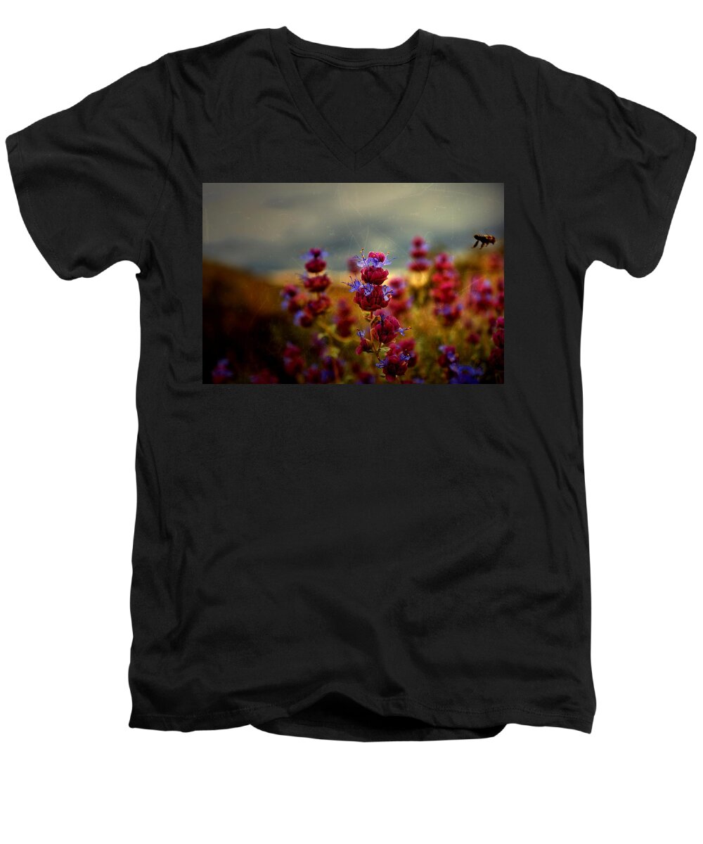 Bee Men's V-Neck T-Shirt featuring the photograph Go Bee by Mark Ross