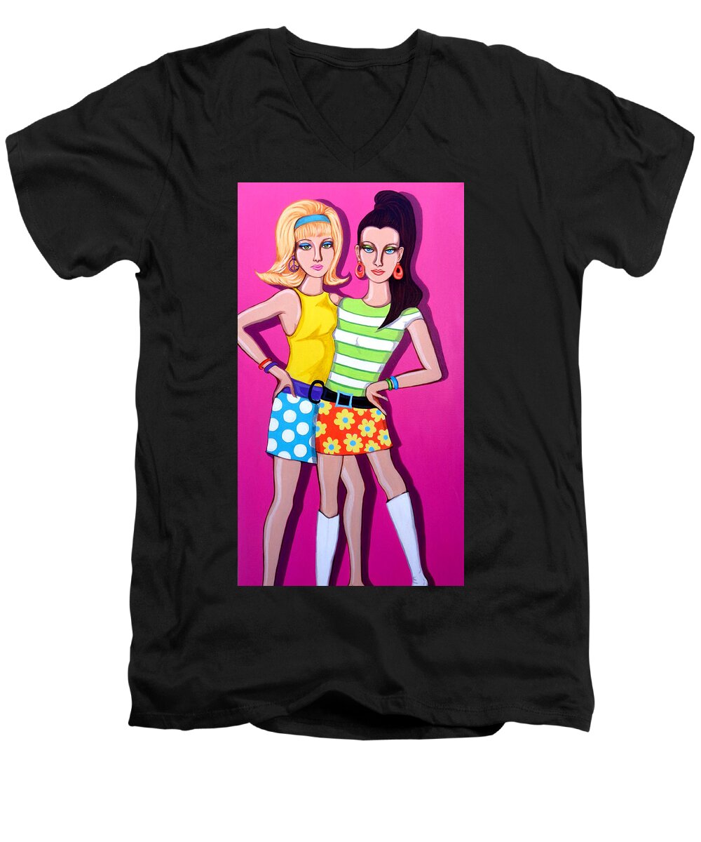 Portrait Men's V-Neck T-Shirt featuring the painting Go-Go Girls by Tara Hutton