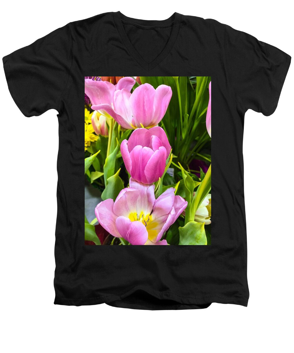 Tulips Men's V-Neck T-Shirt featuring the photograph God's Tulips by Carlos Avila