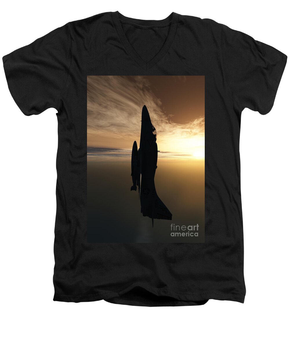 Aviation Men's V-Neck T-Shirt featuring the digital art Going Vertical by Richard Rizzo