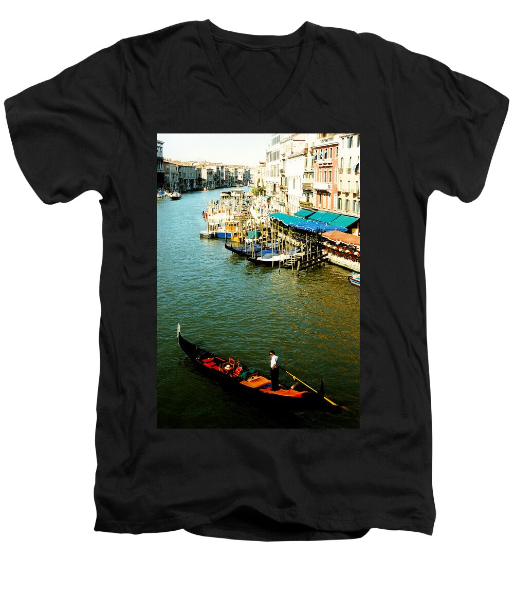 Venezia Men's V-Neck T-Shirt featuring the photograph Gondola in Venice Italy by Michelle Calkins