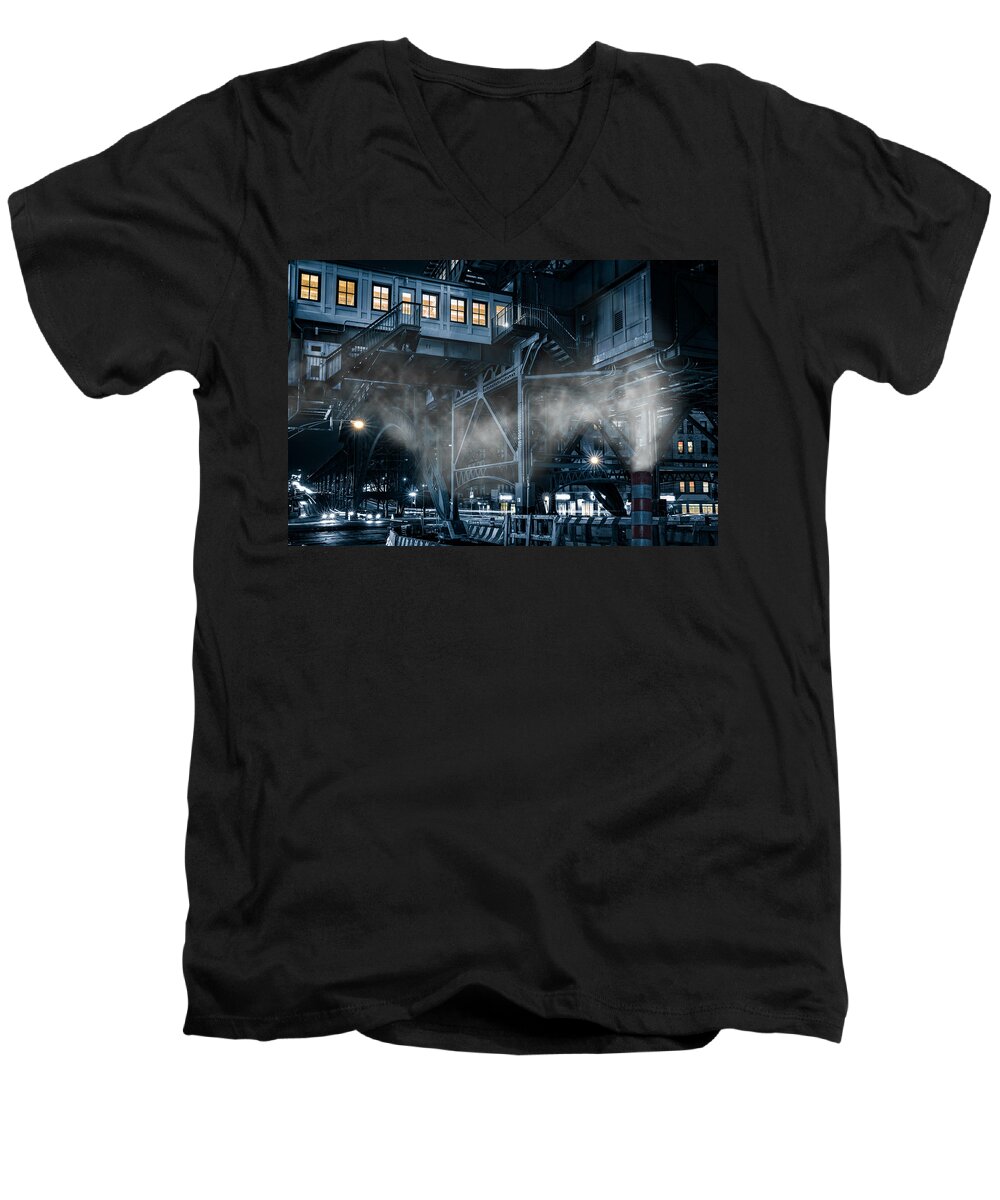 125th Street Men's V-Neck T-Shirt featuring the photograph Gotham City by Mihai Andritoiu