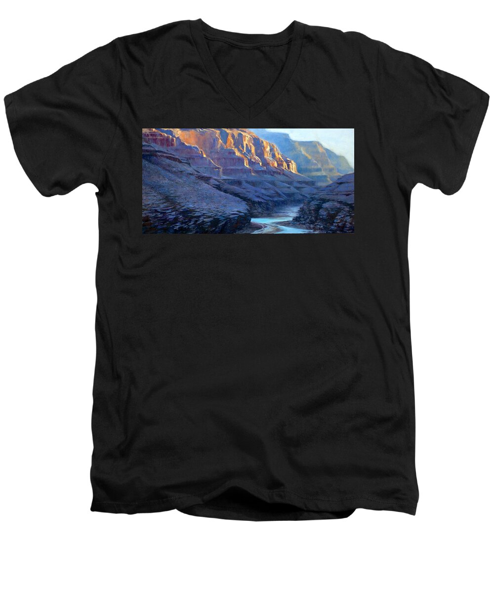 Jessica Anne Thomas Men's V-Neck T-Shirt featuring the painting Grand Canyon Dawns by Jessica Anne Thomas