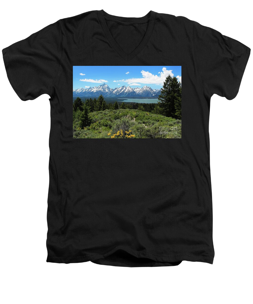 Grand Tetons Men's V-Neck T-Shirt featuring the photograph Grand Tetons by Jemmy Archer