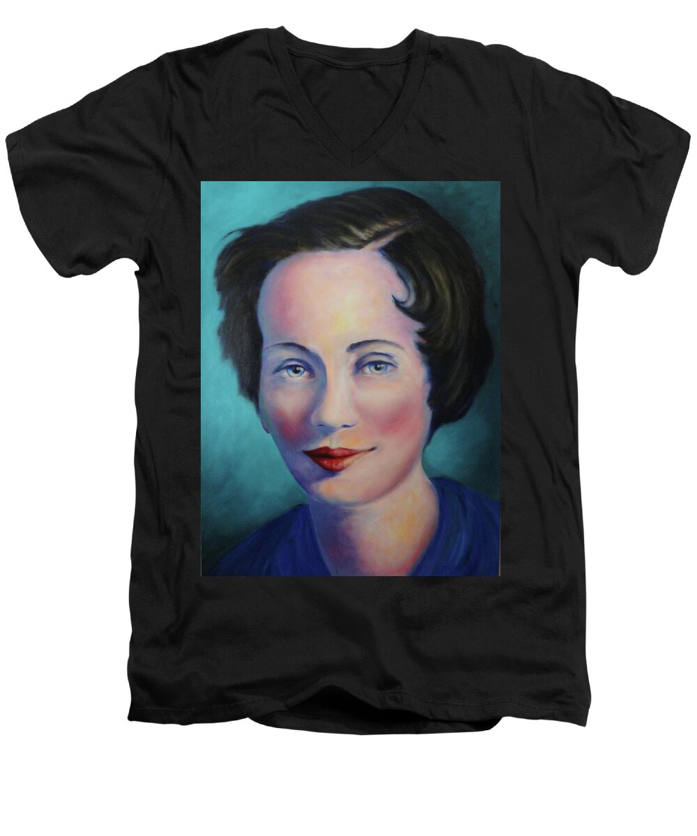 Painting Men's V-Neck T-Shirt featuring the painting Grandmother by Shannon Grissom
