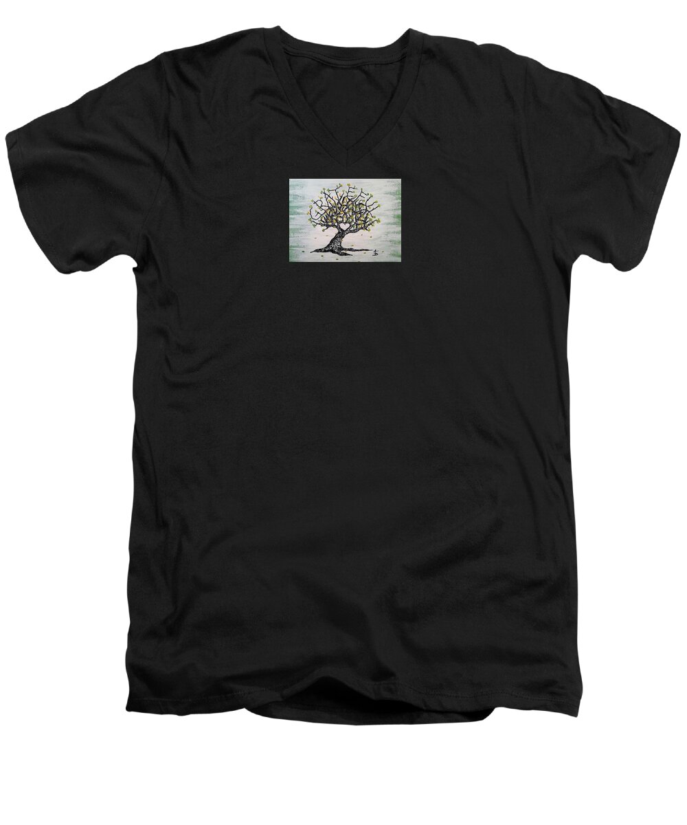 Grateful Men's V-Neck T-Shirt featuring the drawing Grateful Love Tree by Aaron Bombalicki