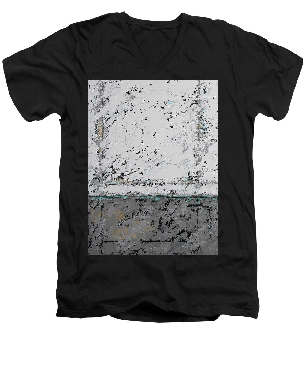 Abstract Men's V-Neck T-Shirt featuring the painting Gray Matters 3 by Jim Benest