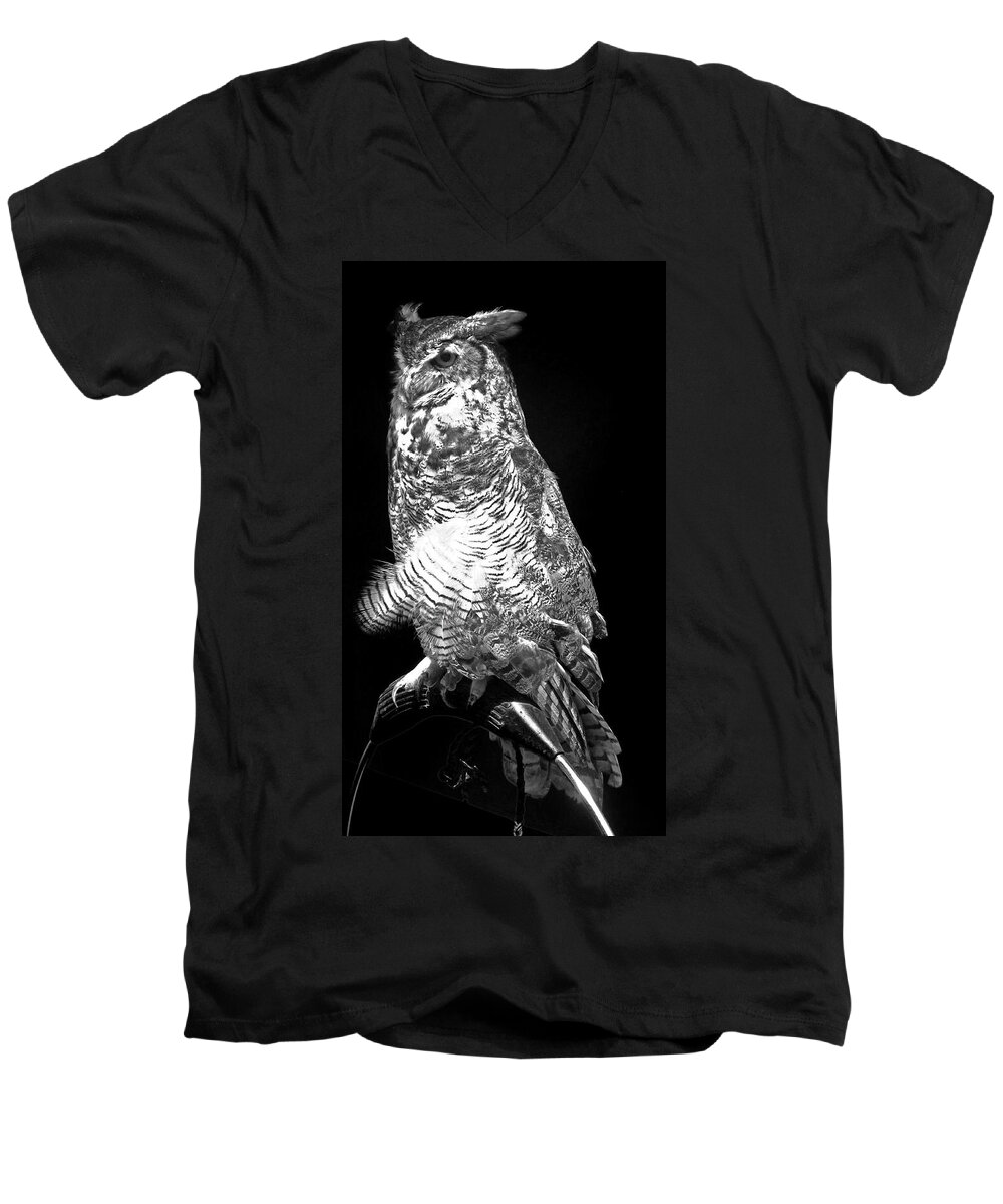 Owl Men's V-Neck T-Shirt featuring the photograph Great Horned Owl by Joyce Wasser