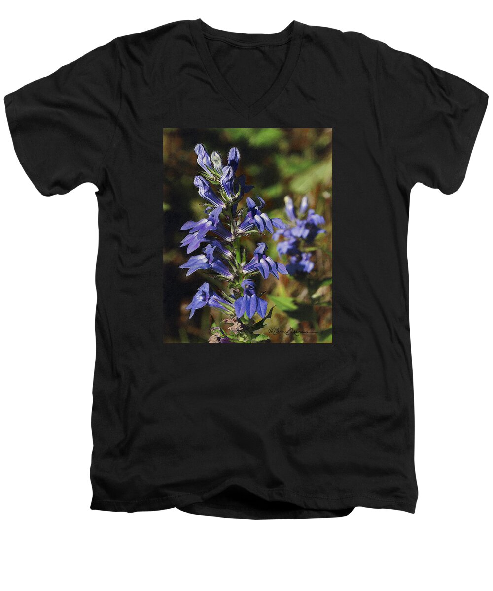 Wildflower Men's V-Neck T-Shirt featuring the drawing Great Lobelia Blues by Bruce Morrison