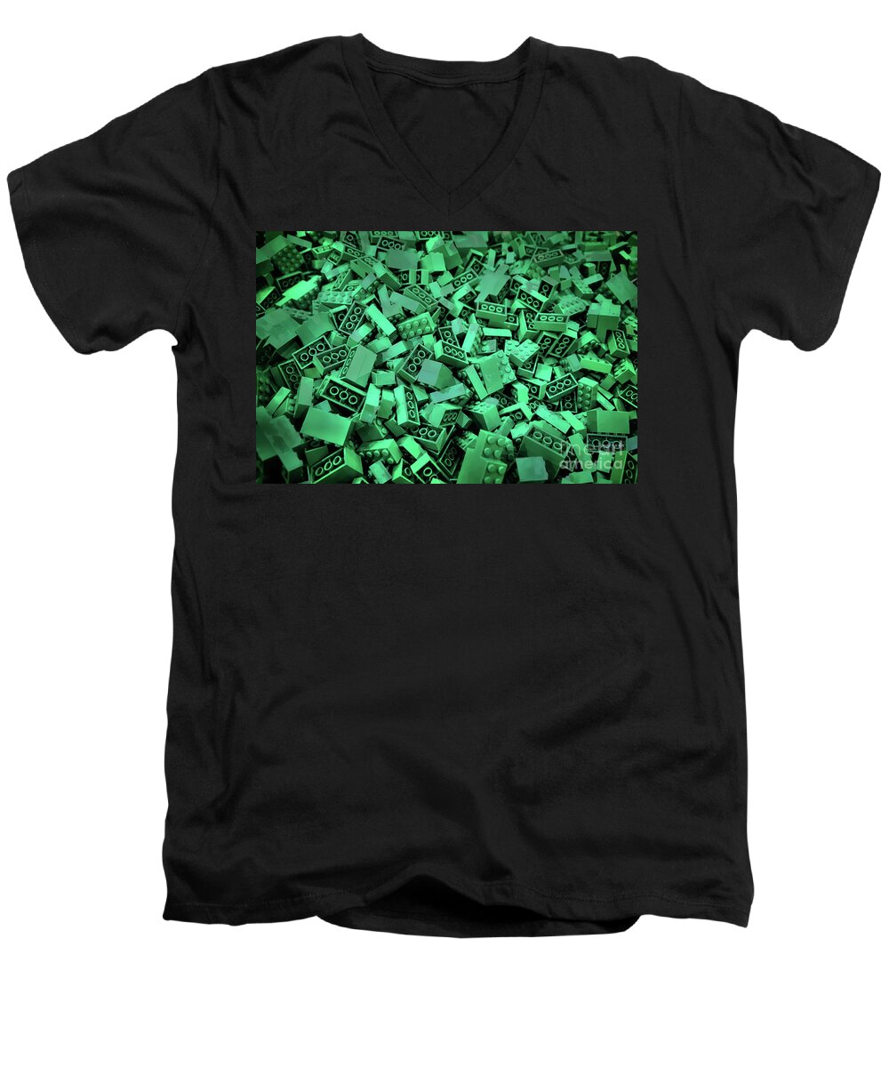 Legos Men's V-Neck T-Shirt featuring the photograph Green Lego Abstract by Norma Warden