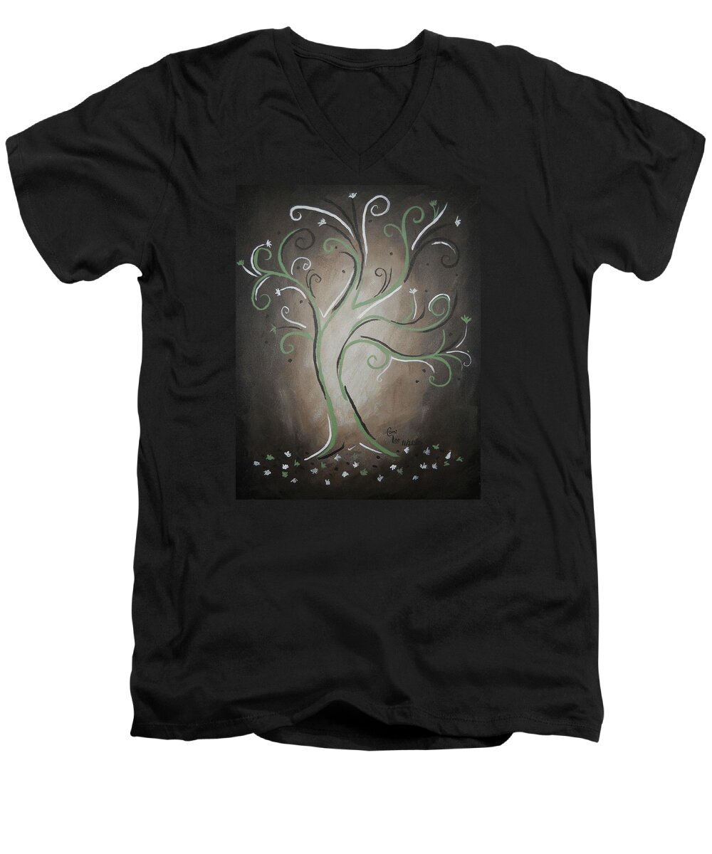 Tree Men's V-Neck T-Shirt featuring the painting Green Tree by Cami Lee