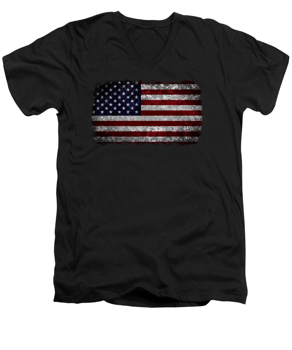  Usa Men's V-Neck T-Shirt featuring the digital art Grunge American Flag by Martin Capek