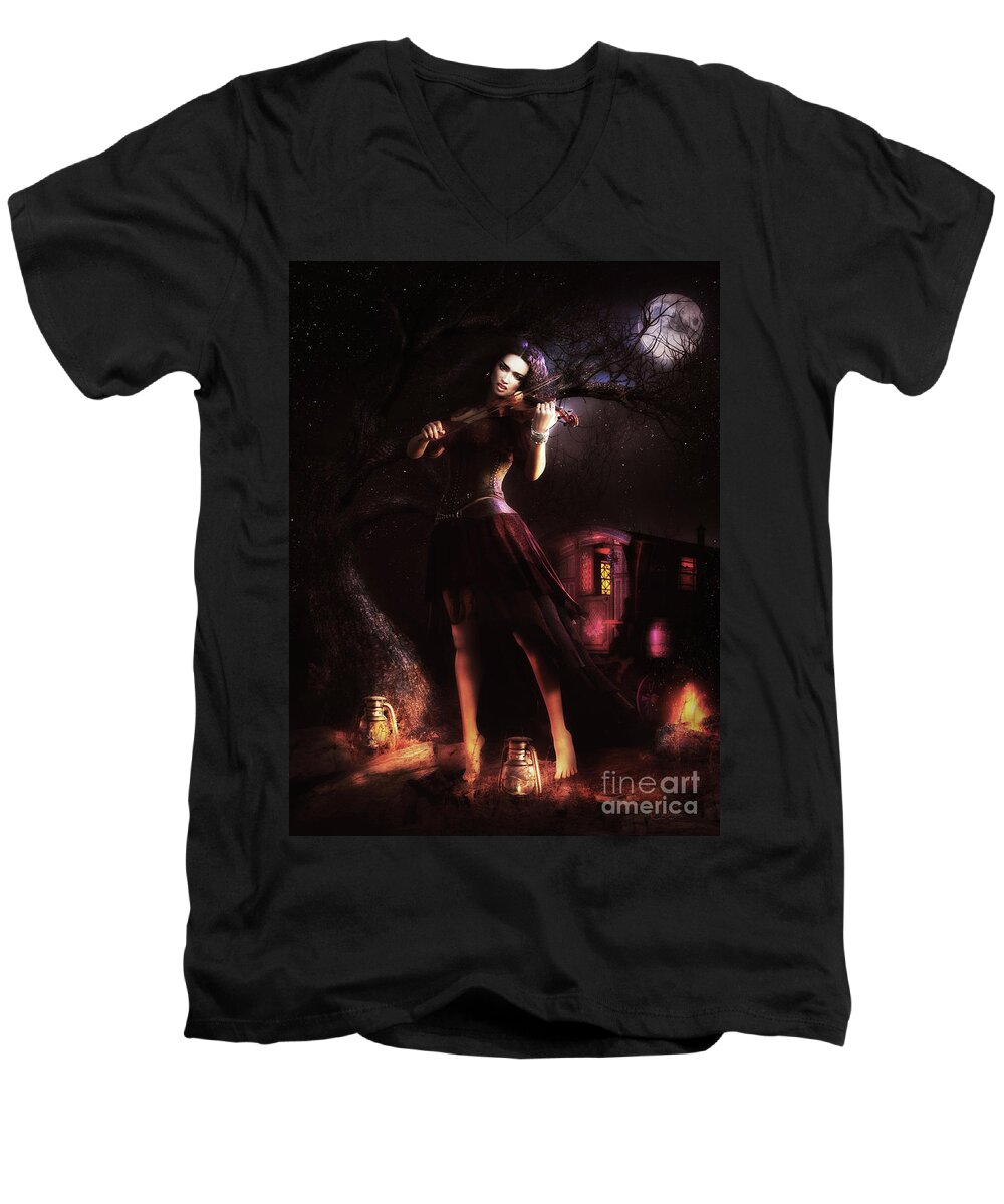 Gypsy Moon Men's V-Neck T-Shirt featuring the digital art Gypsy Moon by Shanina Conway