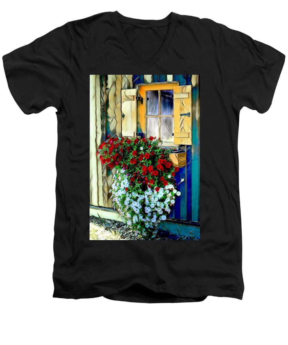 Flowers Men's V-Neck T-Shirt featuring the digital art Hanging Gardens by Pennie McCracken