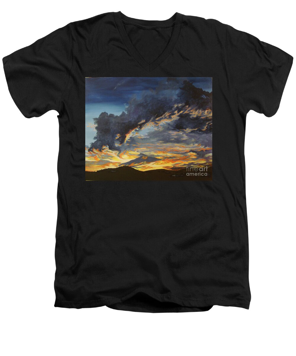 Sunset Men's V-Neck T-Shirt featuring the painting Hawcreek 7.11 by Stuart Engel