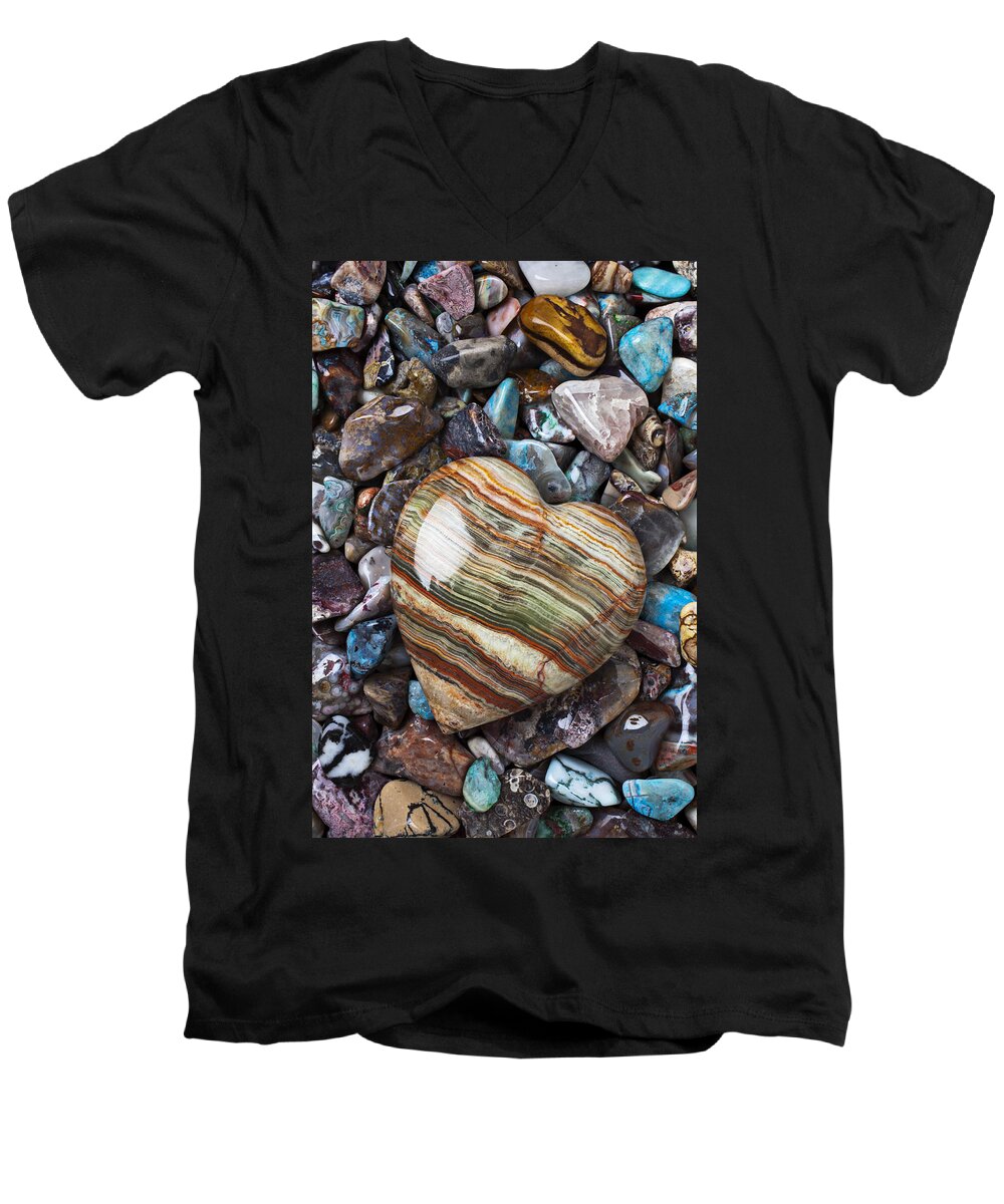 Stone Men's V-Neck T-Shirt featuring the photograph Heart Stone by Garry Gay
