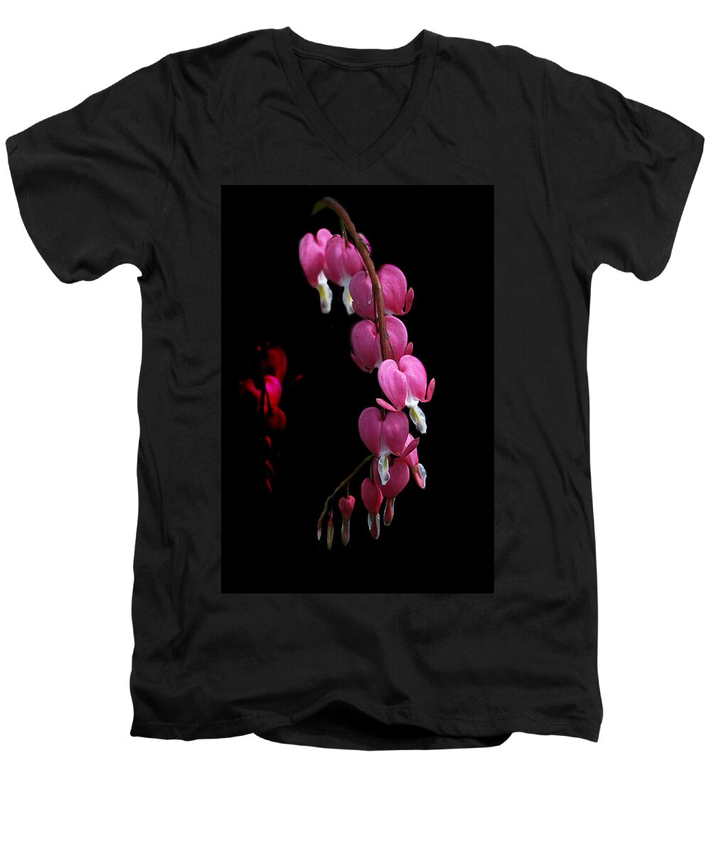 Flowers Men's V-Neck T-Shirt featuring the photograph Hearts in the Dark by Sue Capuano