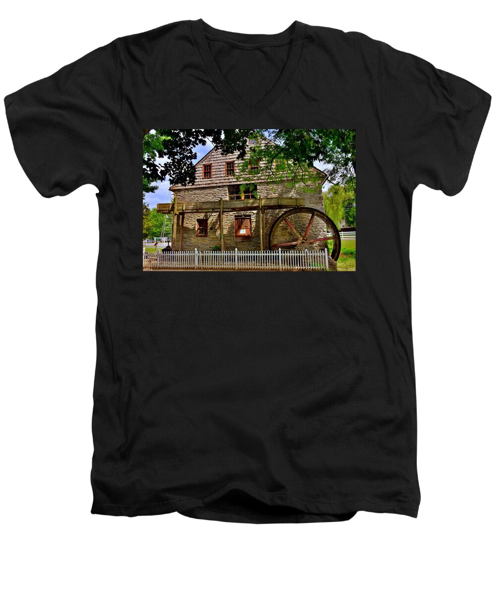 Herr's Grist Mill Men's V-Neck T-Shirt featuring the photograph Herr's Grist Mill by Lisa Wooten