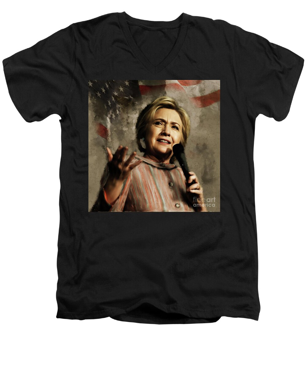 Hillary Clinton Paintings Men's V-Neck T-Shirt featuring the painting Hillary Clinton 02 by Gull G