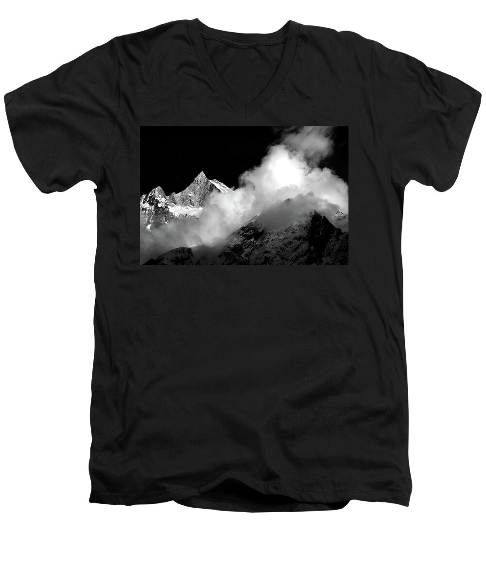 Himalayas Men's V-Neck T-Shirt featuring the photograph Himalayan Mountain Peak by Aidan Moran