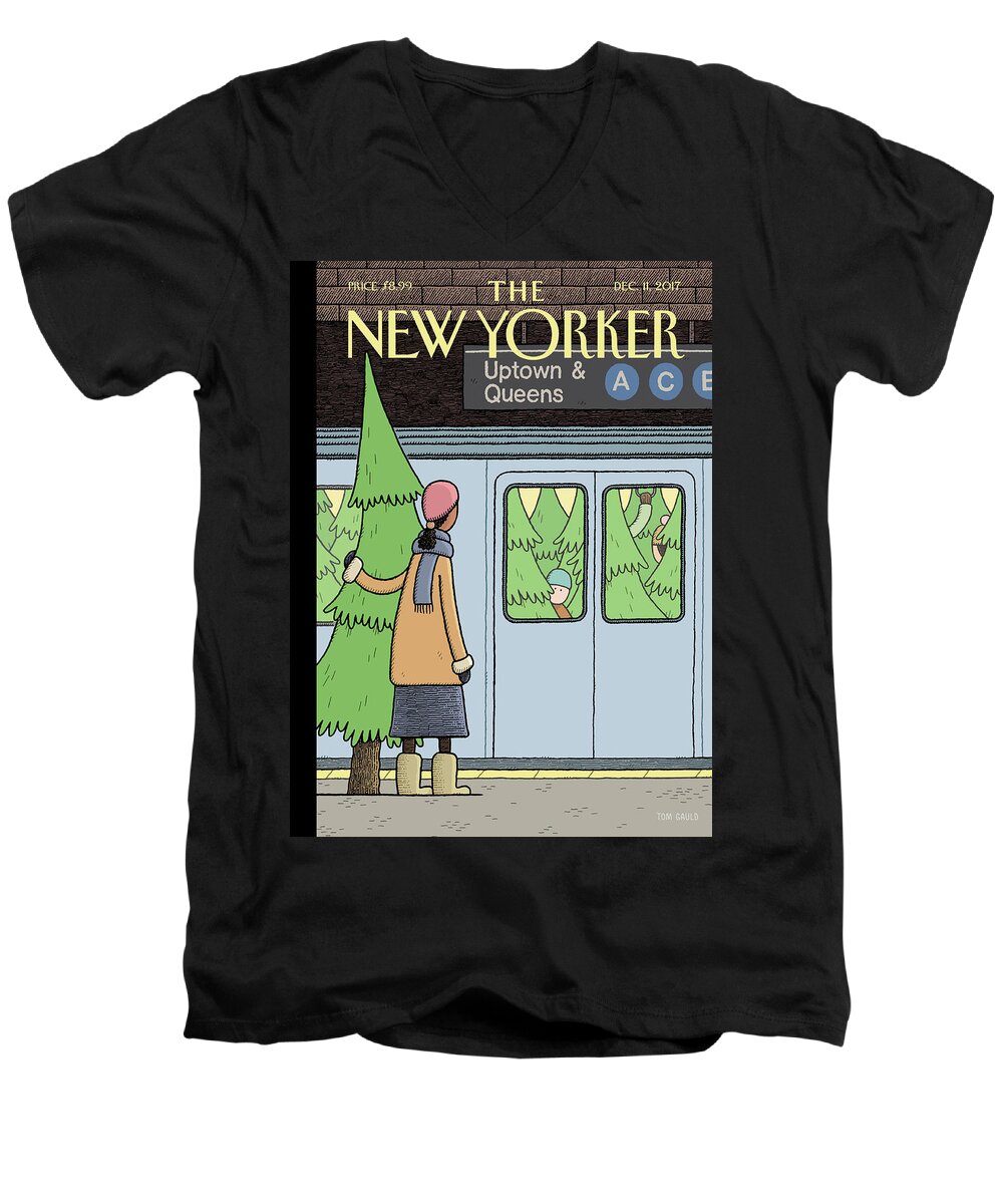 Holiday Track Men's V-Neck T-Shirt featuring the painting Holiday Track by Tom Gauld