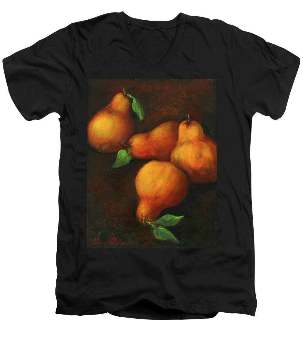 Pear Paintings Men's V-Neck T-Shirt featuring the painting Honey Pears by Portraits By NC