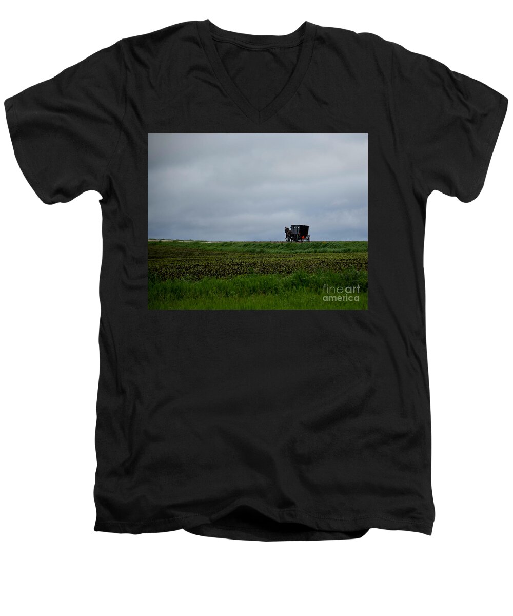 Horse And Buggy Travel Men's V-Neck T-Shirt featuring the photograph Horse And Buggy Travel by Kathy M Krause