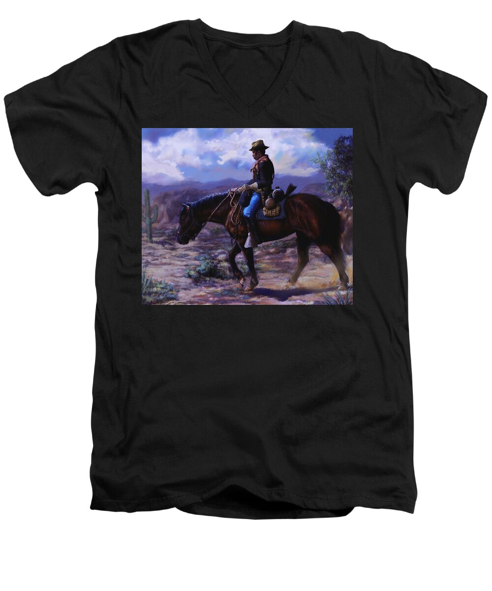 Buffalo Soldier Men's V-Neck T-Shirt featuring the painting Horse Trainer by Harvie Brown
