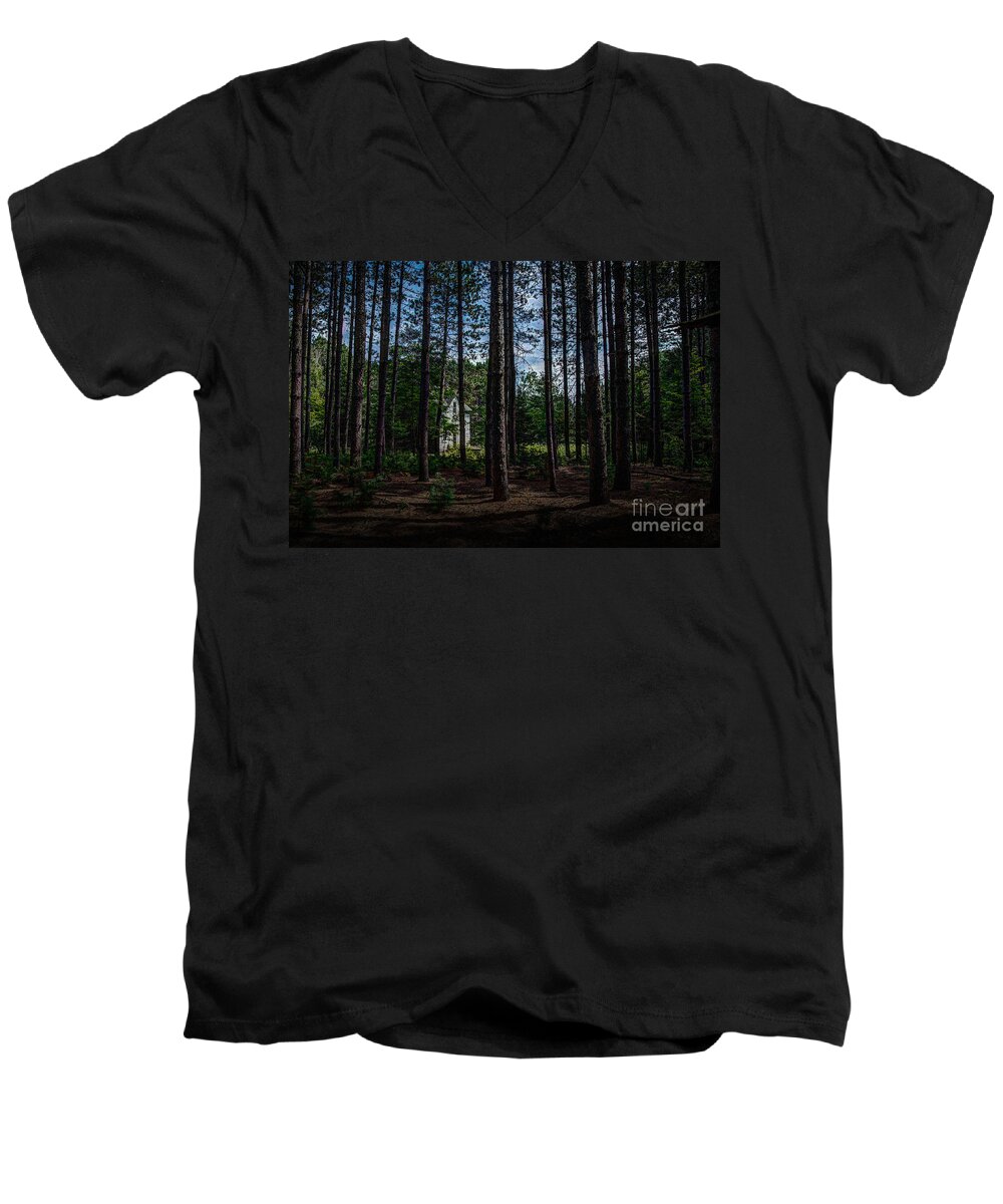 Abandoned Men's V-Neck T-Shirt featuring the photograph House in the Pines by Roger Monahan