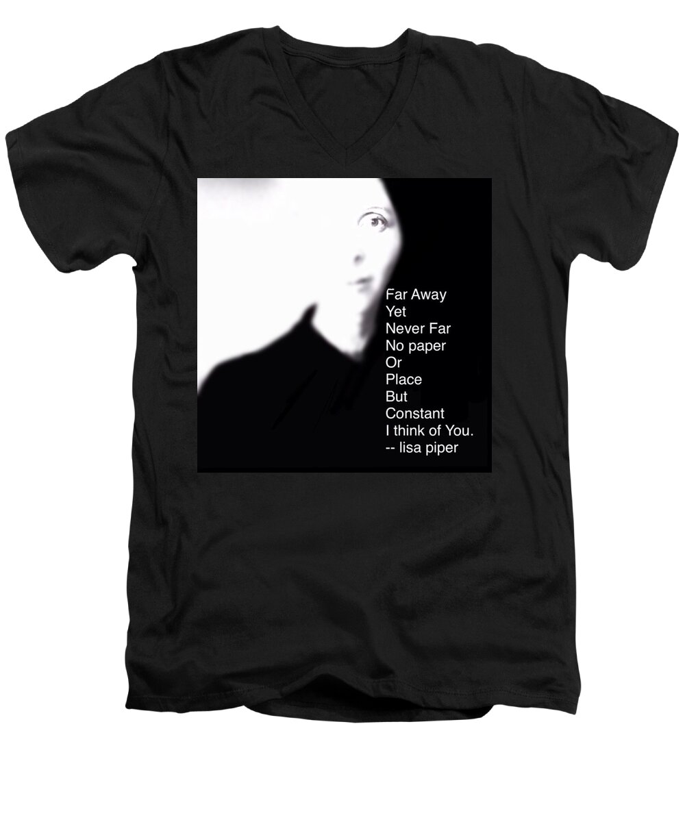 Bold Men's V-Neck T-Shirt featuring the digital art I Think of You by Lisa Piper
