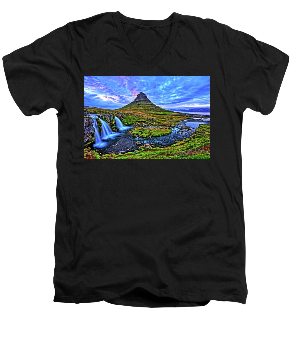 Waterfalls Men's V-Neck T-Shirt featuring the photograph Ice Falls by Scott Mahon