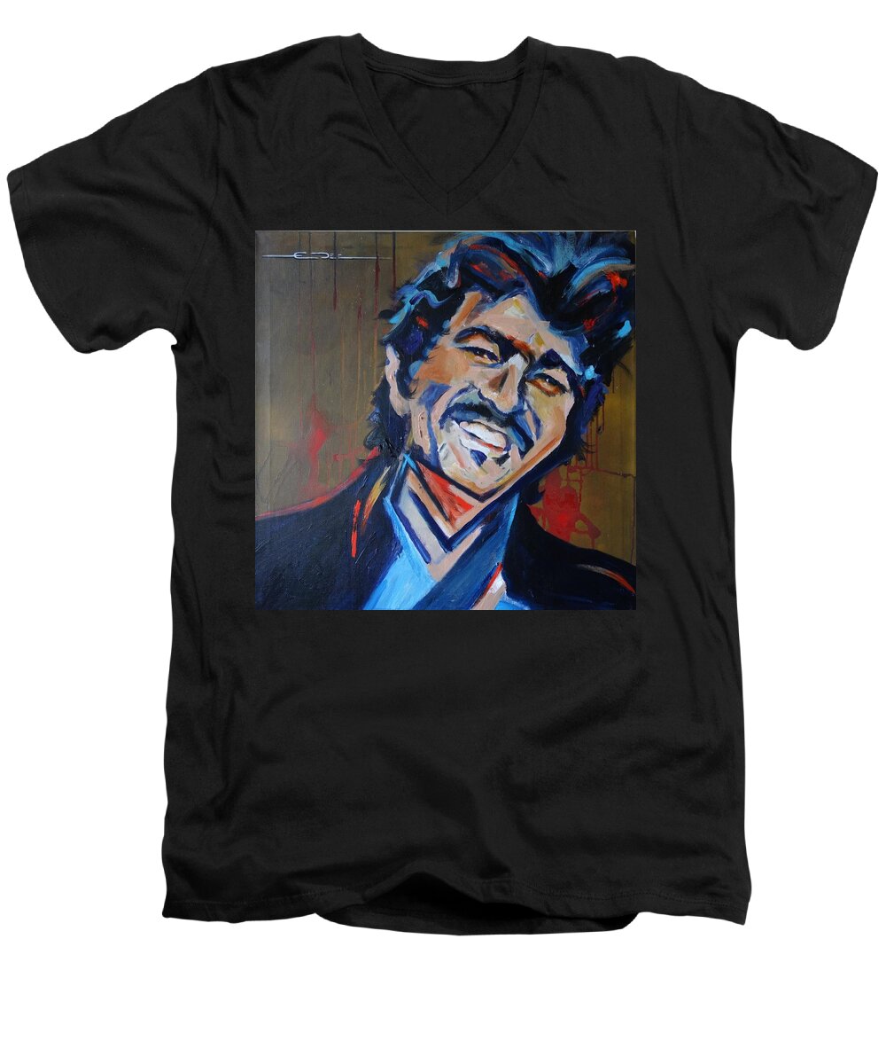 John Prine Men's V-Neck T-Shirt featuring the painting Illegal Smile by Eric Dee