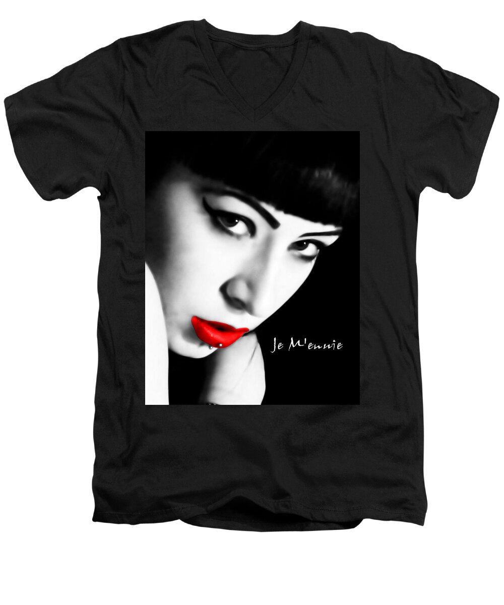 Red Lips Men's V-Neck T-Shirt featuring the photograph I'm Bored by Bruce Gannon