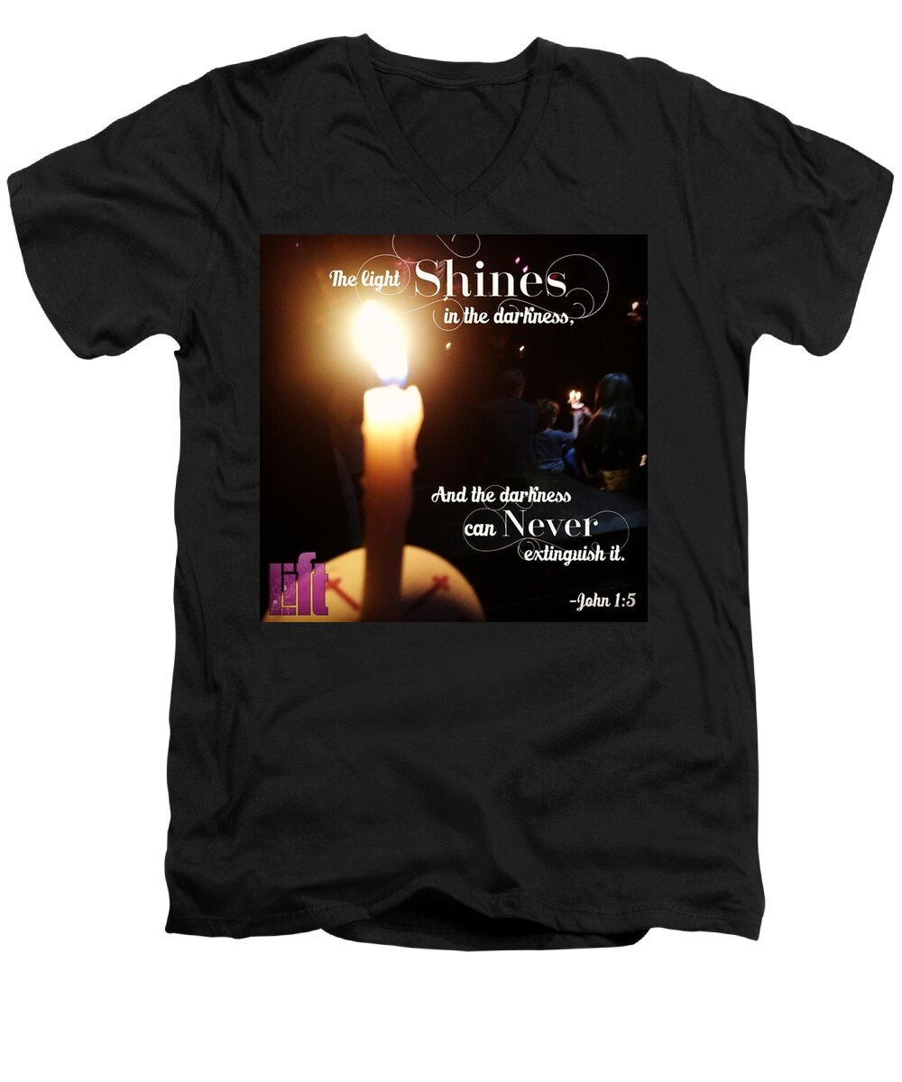 Shine Men's V-Neck T-Shirt featuring the photograph In The Beginning The Word Already by LIFT Women's Ministry designs --by Julie Hurttgam