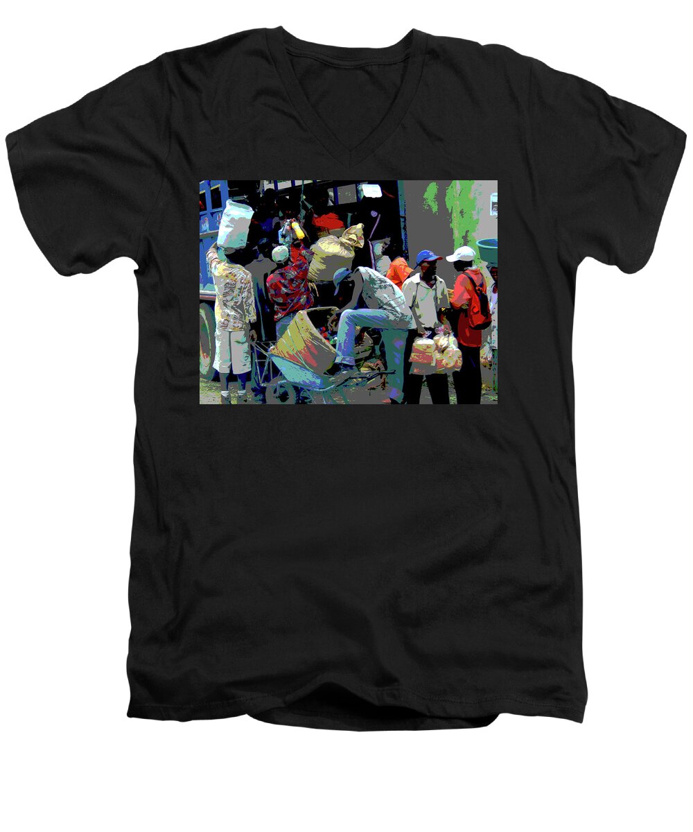Fruitt Men's V-Neck T-Shirt featuring the photograph In the Market Place by M Three Photos