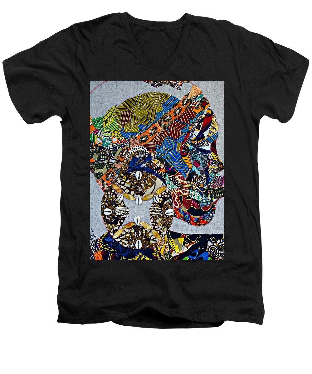 African Men's V-Neck T-Shirt featuring the tapestry - textile Indigo Crossing by Apanaki Temitayo M