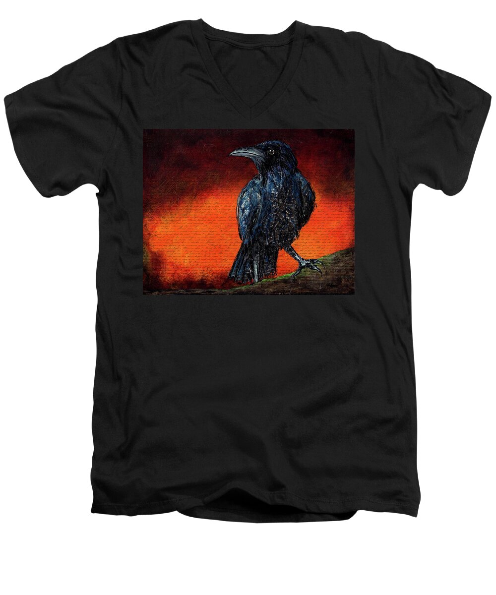 Crow Men's V-Neck T-Shirt featuring the mixed media Ira by Cindy Johnston