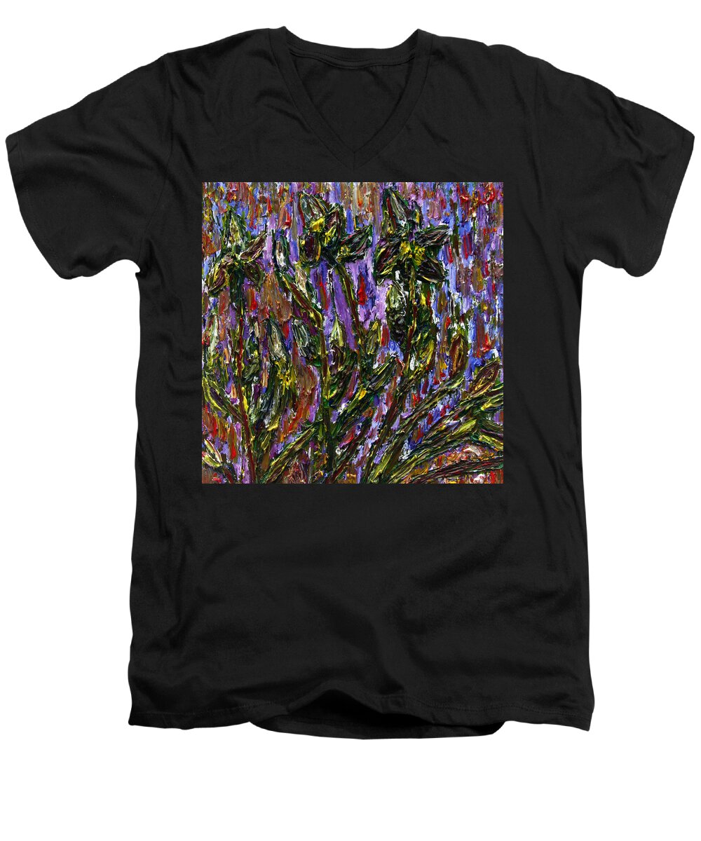 Irises Men's V-Neck T-Shirt featuring the painting Irises Carousel by Vadim Levin