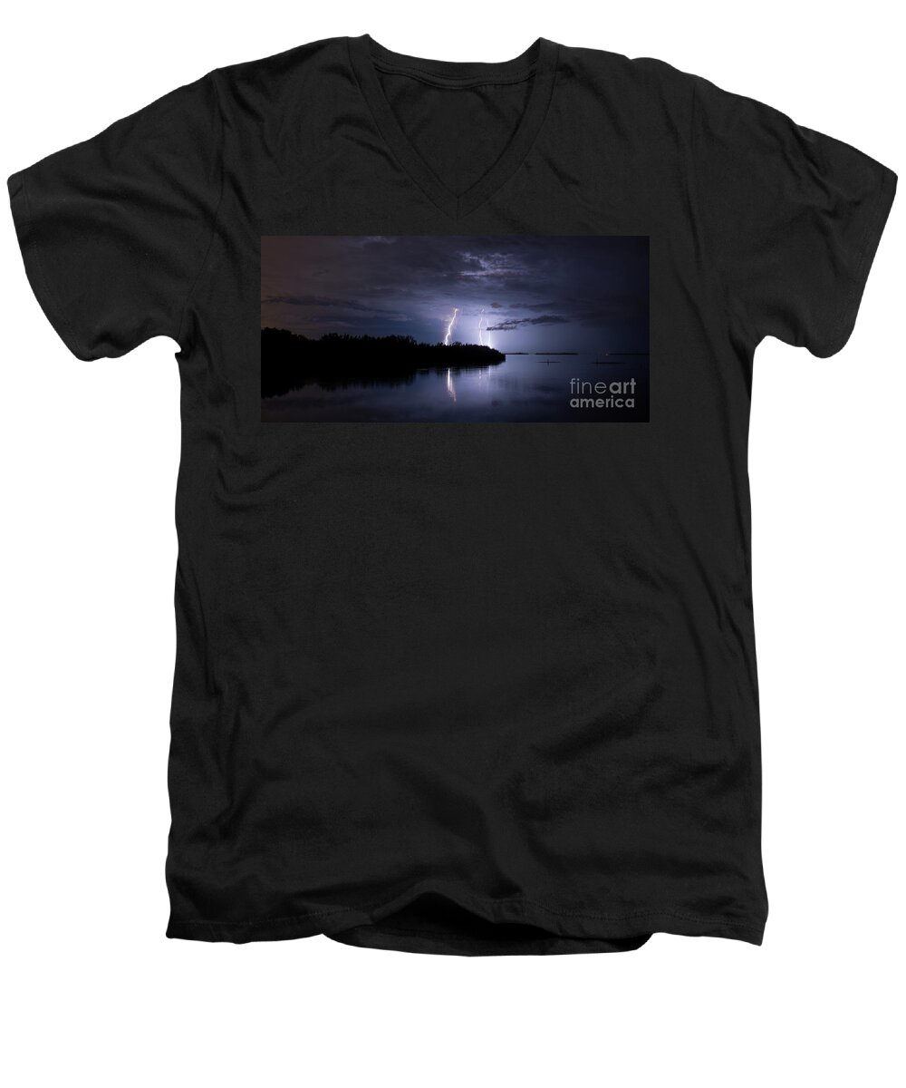 Ightning Men's V-Neck T-Shirt featuring the photograph Island Bolts by Quinn Sedam