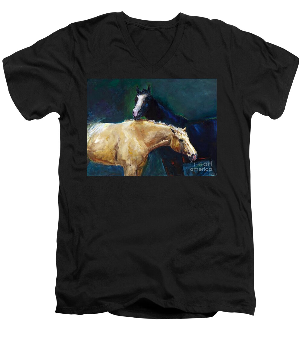 Horses Men's V-Neck T-Shirt featuring the painting I've Got Your Back by Frances Marino