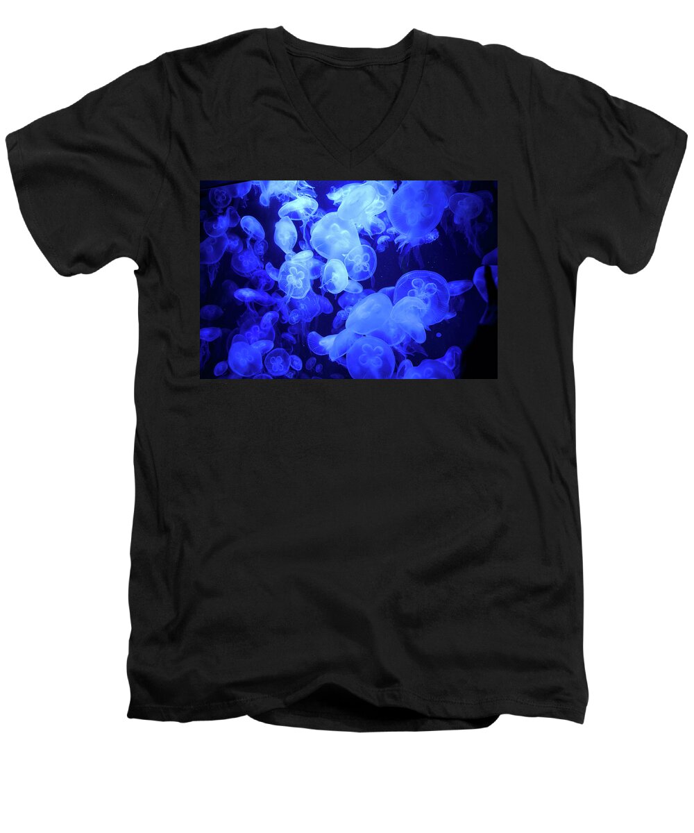 Animals Men's V-Neck T-Shirt featuring the photograph Jellyfish by Ingrid Dendievel