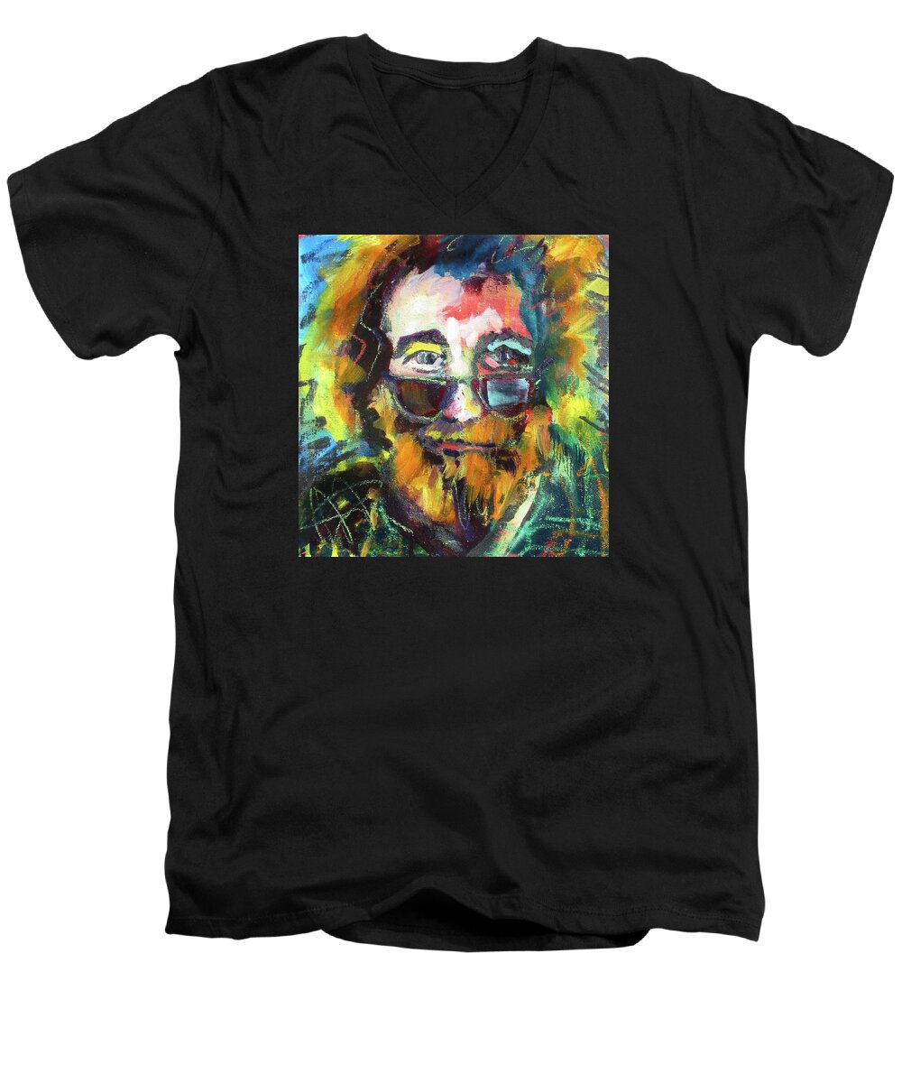 Grateful Dead Men's V-Neck T-Shirt featuring the painting Jerry Garcia by Les Leffingwell