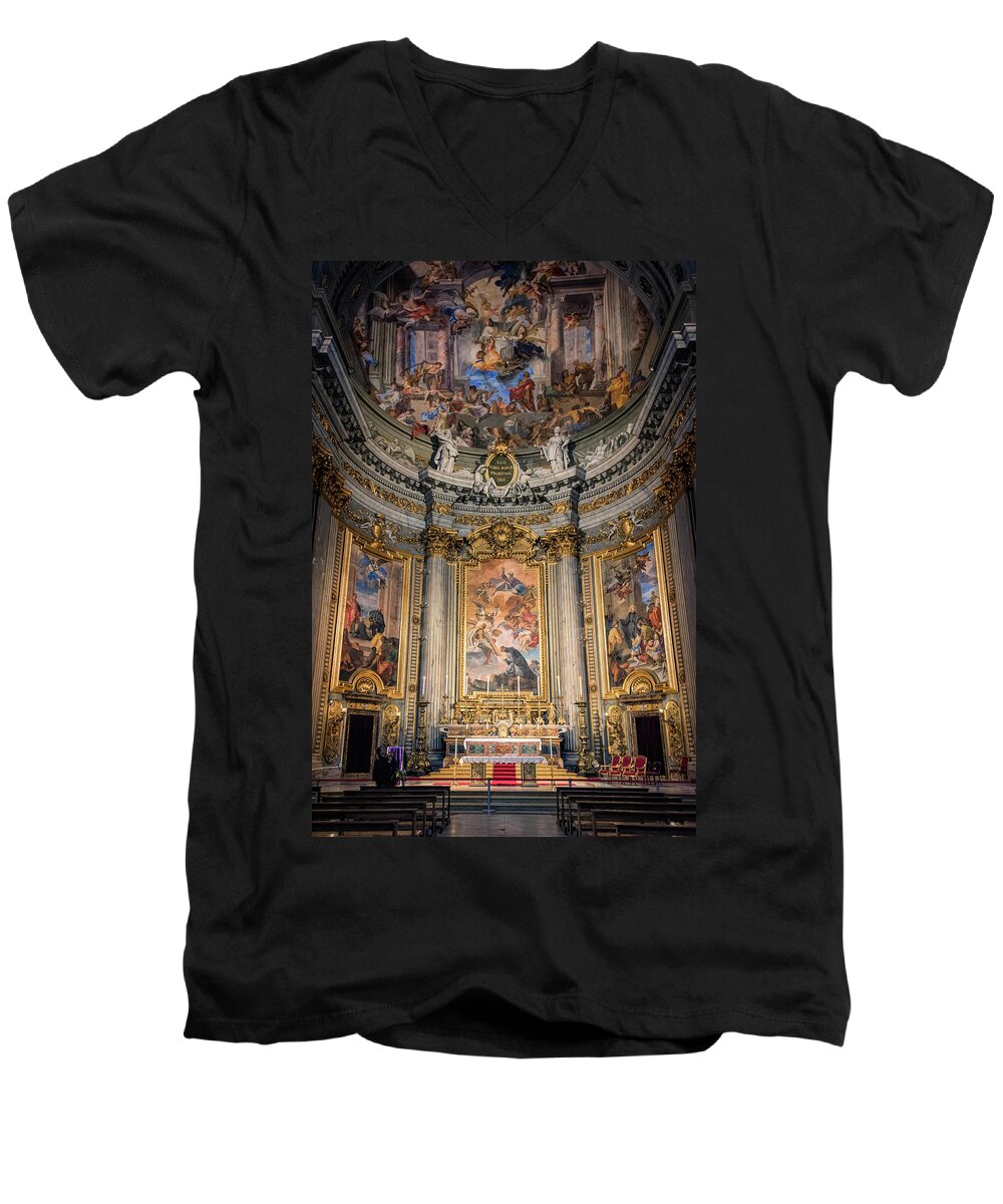 Joan Carroll Men's V-Neck T-Shirt featuring the photograph Jesuit Church Rome Italy by Joan Carroll