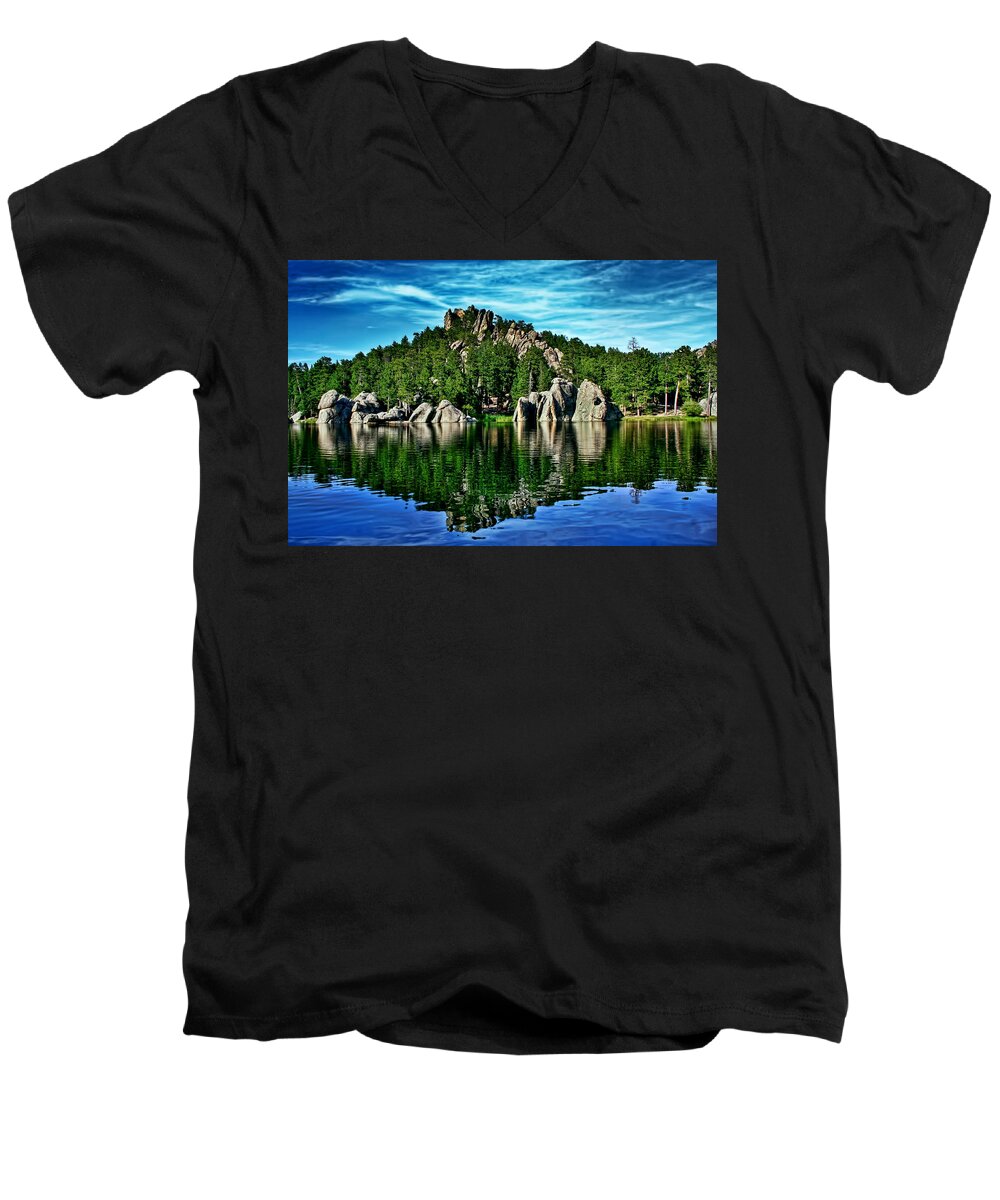 Lake Men's V-Neck T-Shirt featuring the photograph Jewel of the Black Hills by Ellen Heaverlo