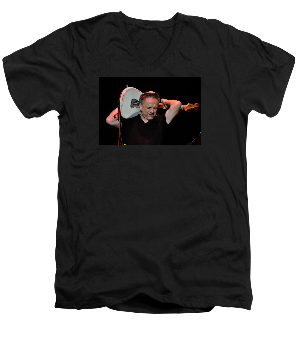 Jimmy Vaughan Men's V-Neck T-Shirt featuring the photograph Jimmy Vaughan Entertains with Guitar by Ginger Wakem