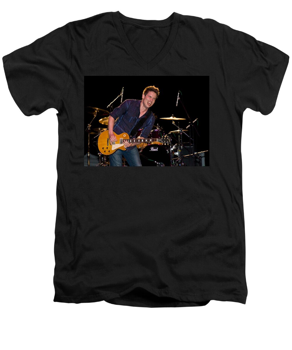 Tampa Bay Blues Festival 2011 Men's V-Neck T-Shirt featuring the photograph Jonny Lang Rocks his 1958 Les Paul Gibson Guitar by Ginger Wakem