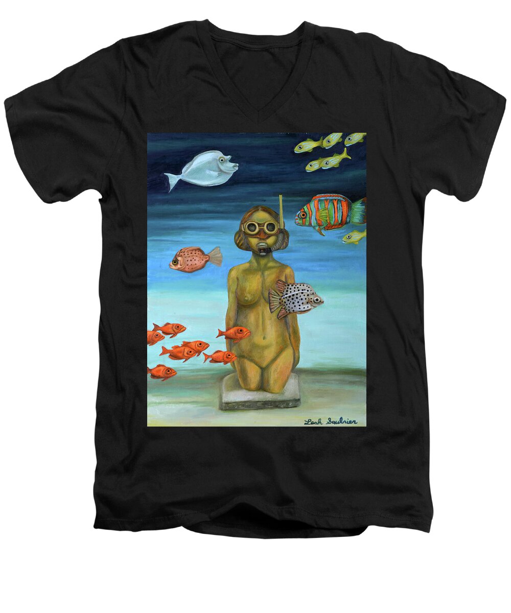 Gas Mask Men's V-Neck T-Shirt featuring the painting Just Breathe by Leah Saulnier The Painting Maniac