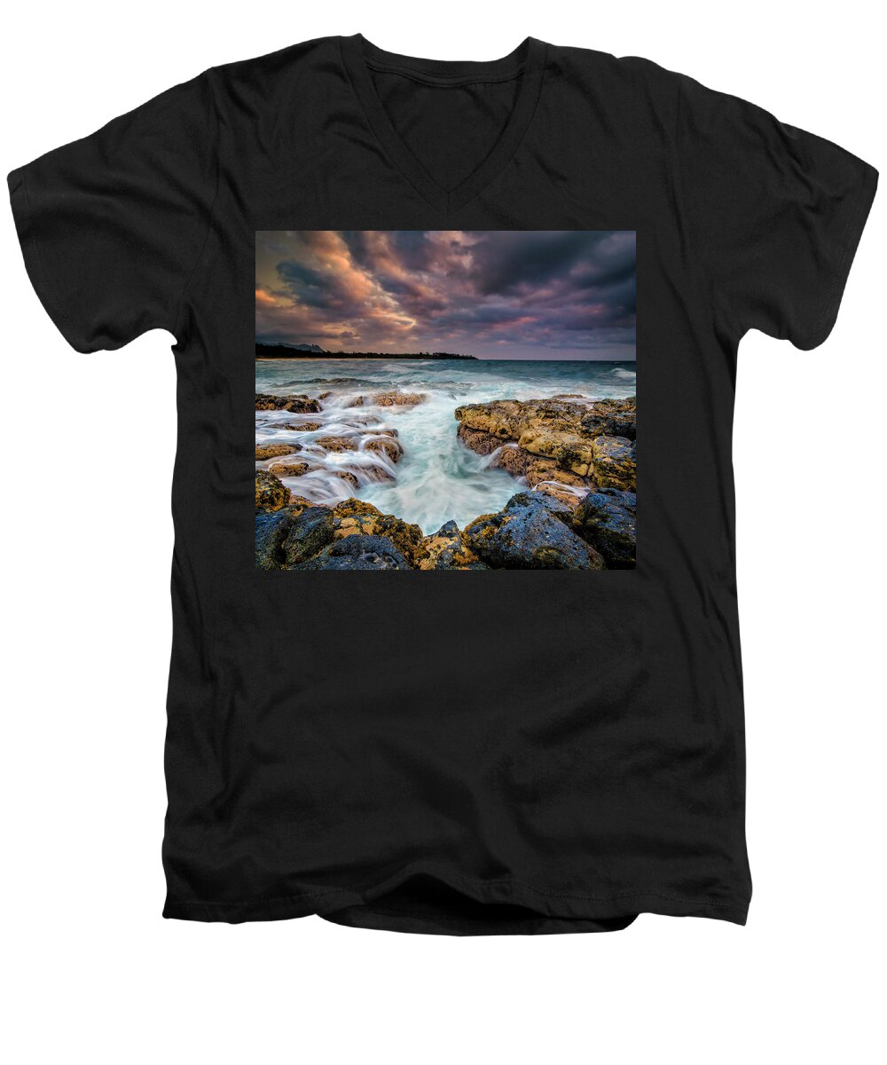 Hawaii Men's V-Neck T-Shirt featuring the photograph Kauai Ocean Rush by Michael Ash