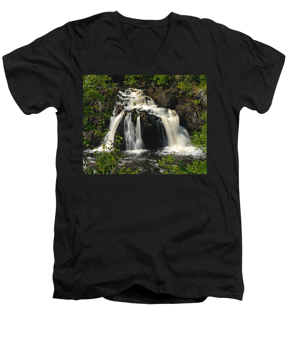 Kawishiwi Falls Men's V-Neck T-Shirt featuring the photograph Kawishiwi Falls by Larry Ricker